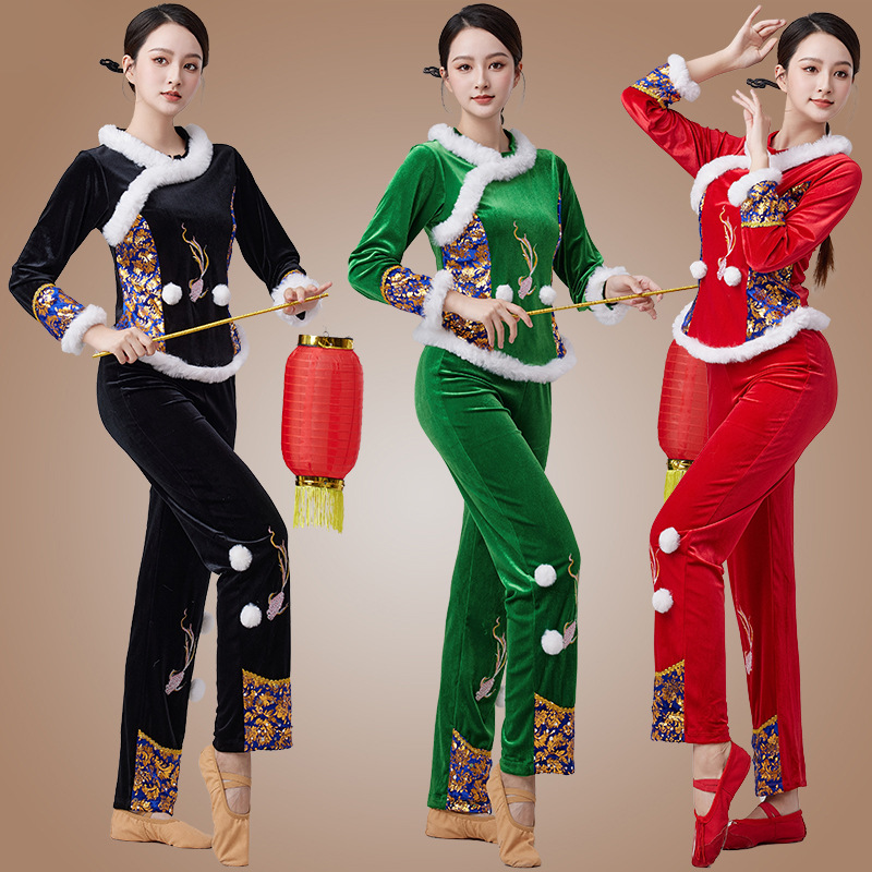 金丝绒秋冬新款广场舞套装女秧歌舞蹈演出服喜庆鼓舞跳舞衣古典舞