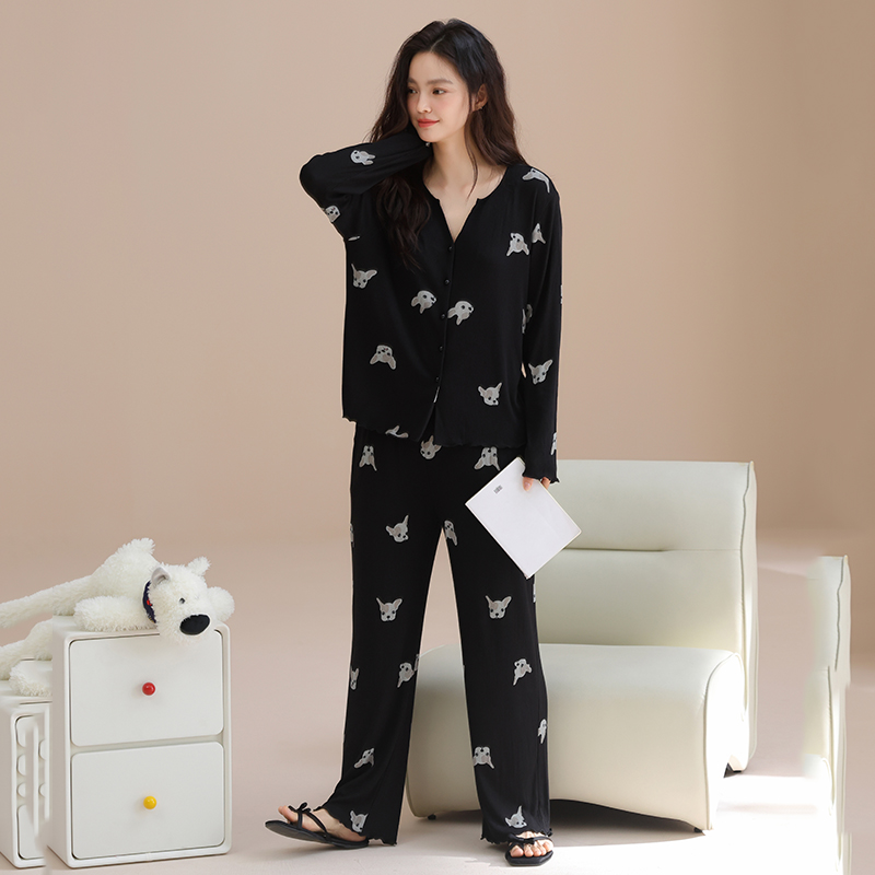 开衫睡衣女士春秋款莫代尔开衫长袖长裤套装秋冬季可外穿家居服