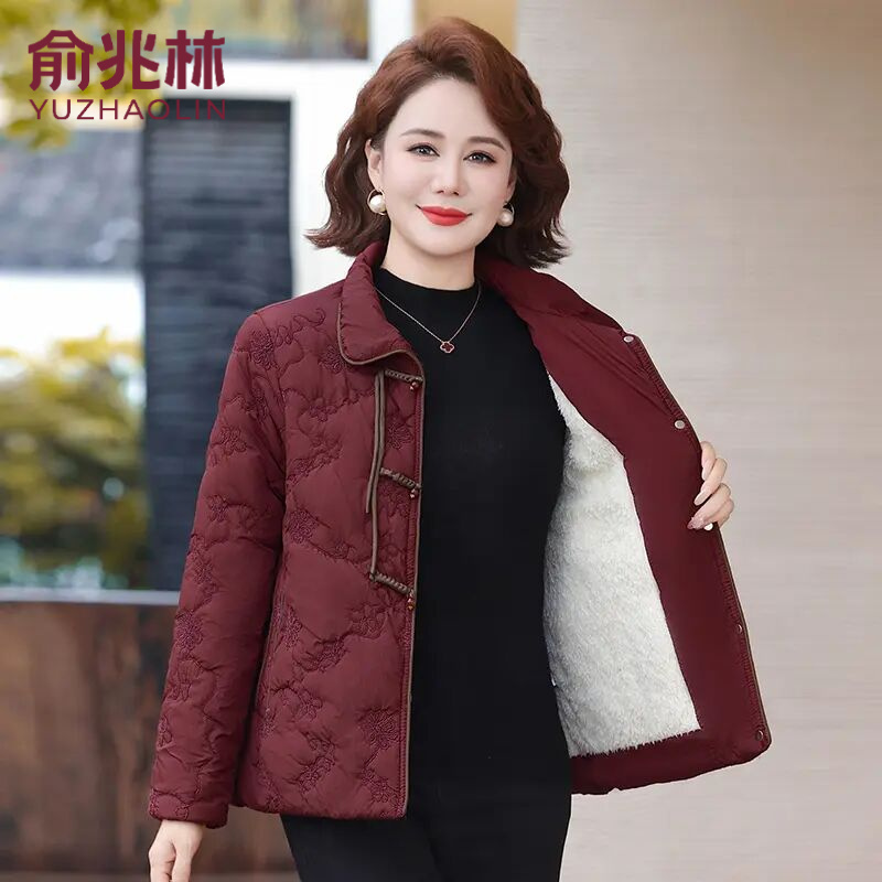俞兆林妈妈2025新款棉衣加绒加厚中老年女士秋冬外套新中式国风保