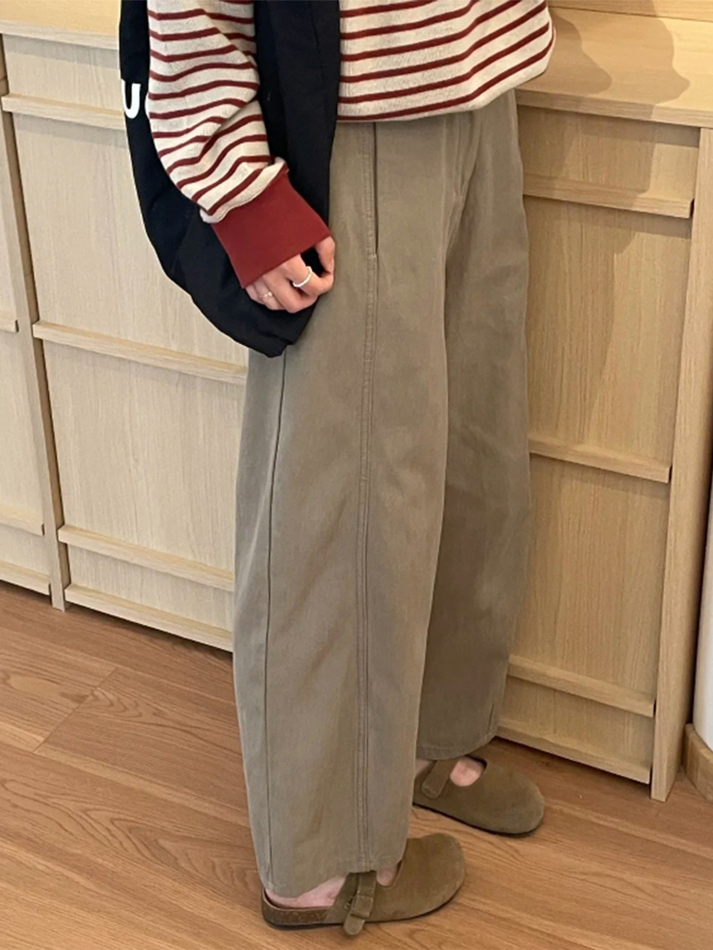 卡其色日系风九分直筒裤女秋2025胖mm显瘦梨形身材宽松阔腿休闲裤
