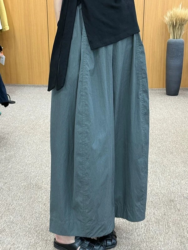 韩系复古灰色阔腿休闲裤女夏季设计感高腰独特大码胖MM超好看长裤