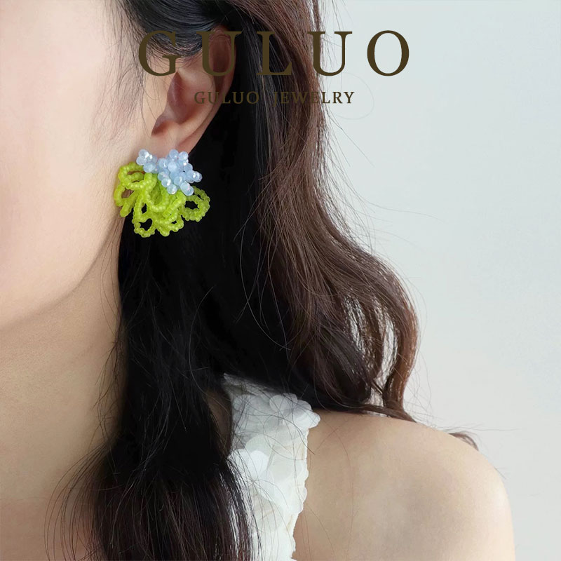 合金耳饰 【绿野仙踪】春夏氛围感蓝绿撞色耳钉2025新款爆款高级感
