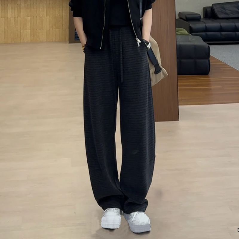 黑灰色条纹弯刀直筒阔腿裤女2025新款秋冬宽松显瘦垂坠感休闲卫裤