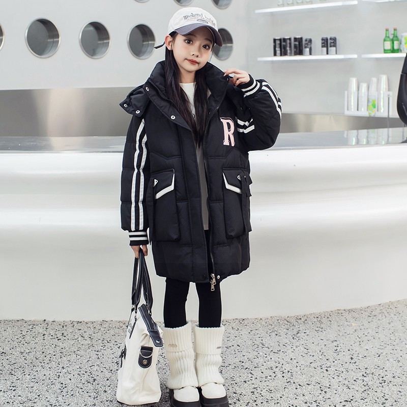 巴拉开门红女童加绒棉服外套2026新款冬装中长款保暖棉袄中大童冬