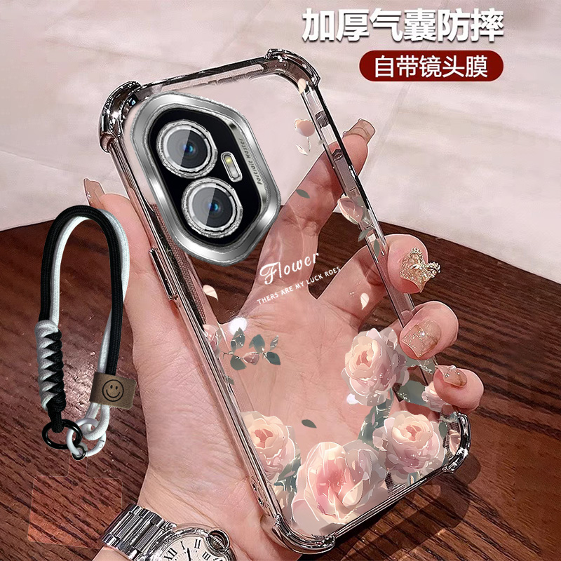 适用荣耀300手机壳硅胶玫瑰花防摔透明300pro全包镜头膜300ultra
