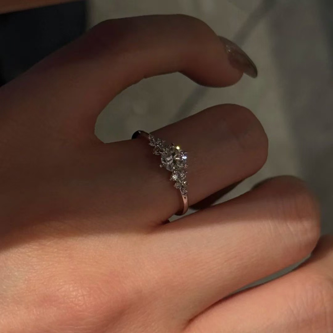 合金戒指 柏林情书闪钻戒指女轻奢高级感小众简约百搭开口指环ins