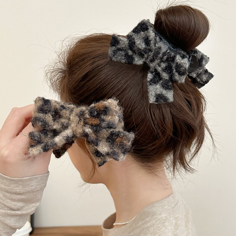 蝴蝶结抓夹女秋冬针织毛线发夹后脑勺夹子头饰丸子头盘发神器发卡