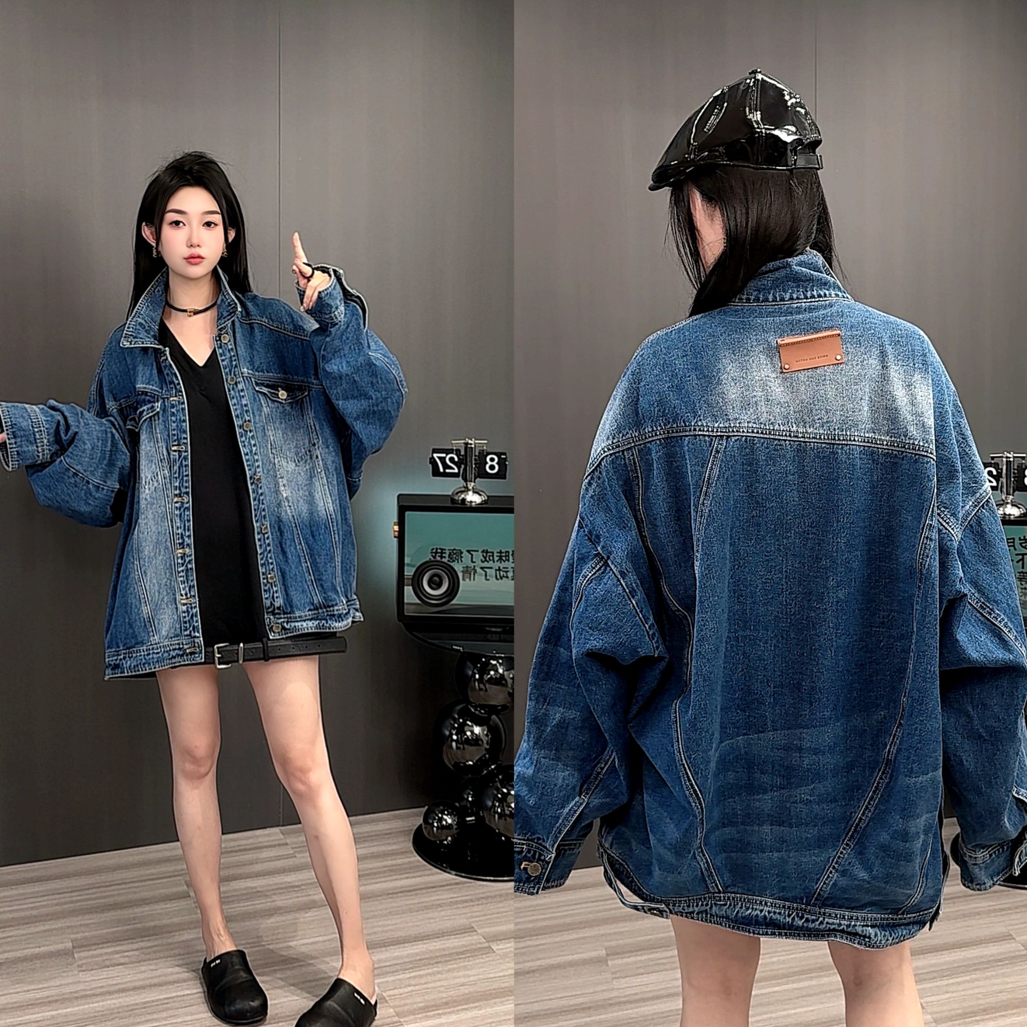 牛仔外套女2025春季新款欧洲站牛仔单排扣中长款宽松翻领长袖上衣