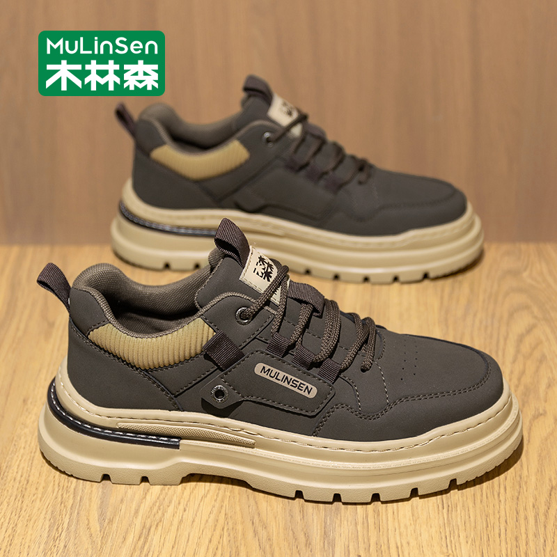 木林森工装鞋男2025新款秋季工作休闲板鞋男运动厚底劳保马丁潮鞋