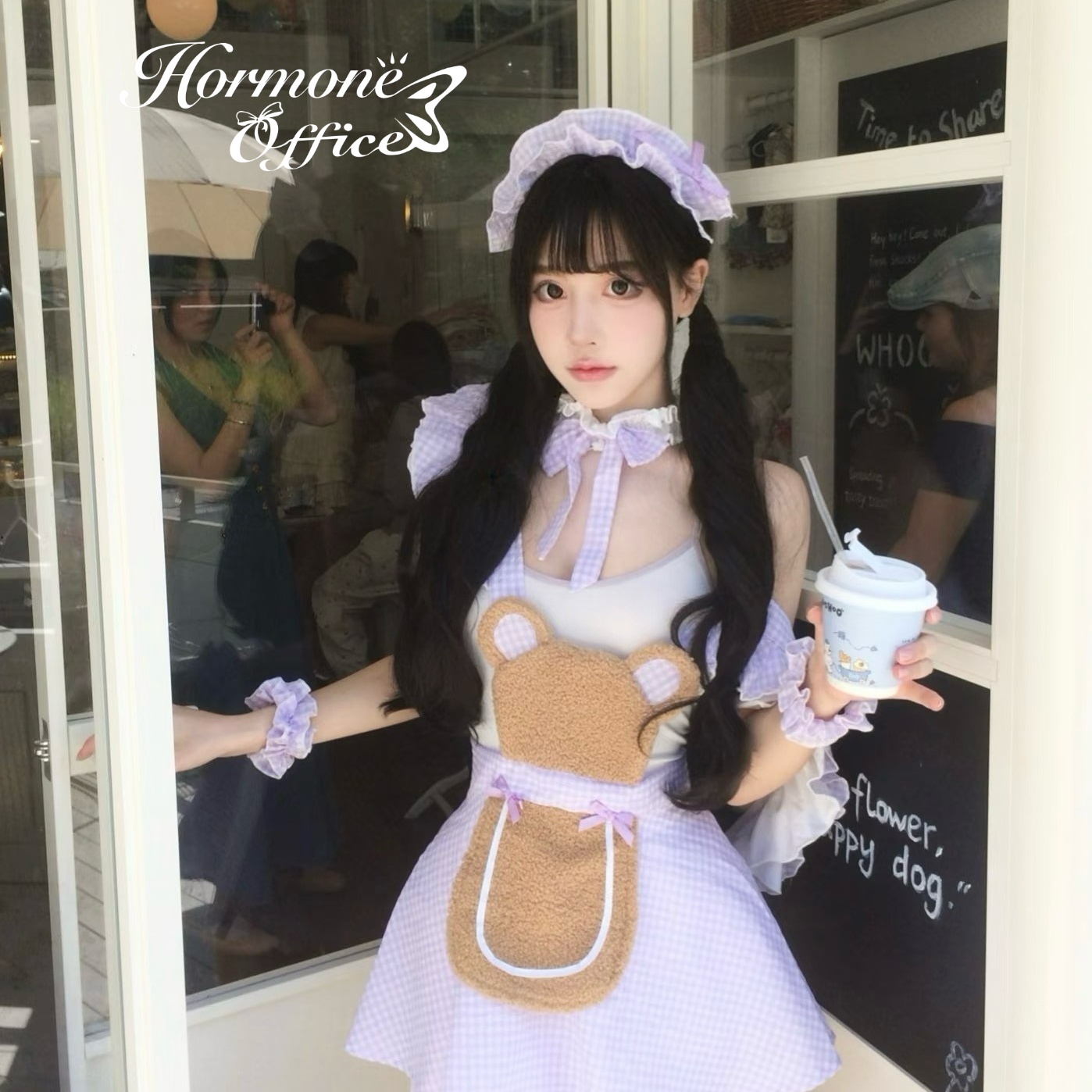 「小熊蛋糕」纯欲可爱甜美女仆cos厨娘毛绒围裙日系睡裙qqny