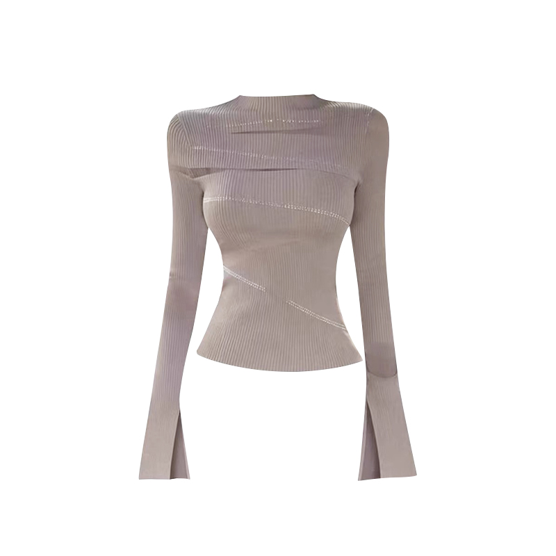 裴佳盈专属“许我耀眼”设计感ins风气质性感烫钻上衣秋纯欲针织衫