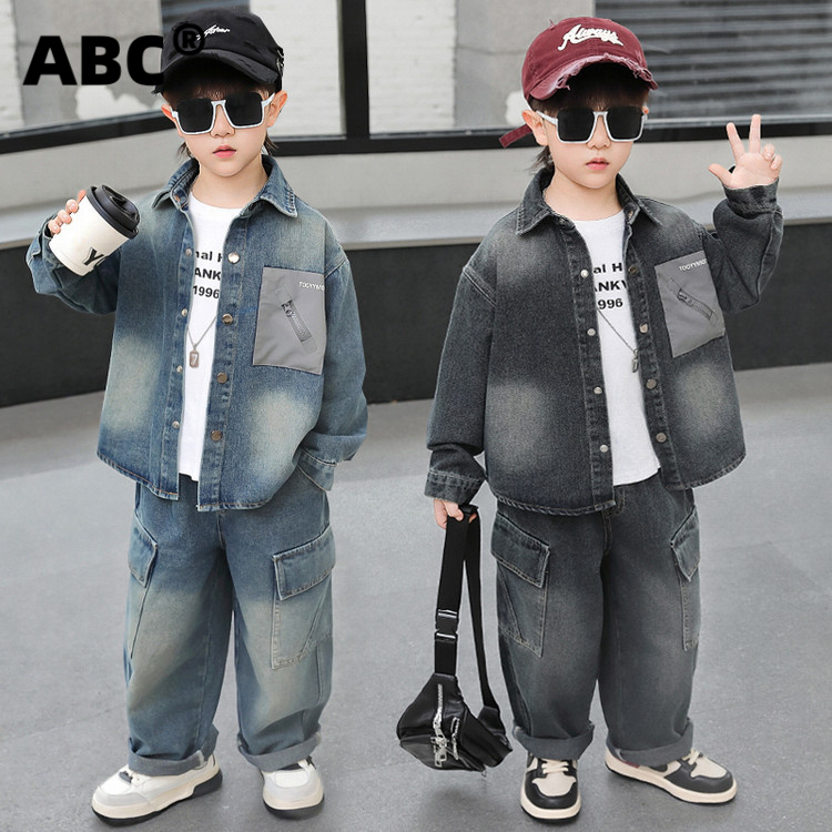 ABC男童秋季工艺牛仔套装2025春秋装韩版儿童潮酷2件套中小童衣服