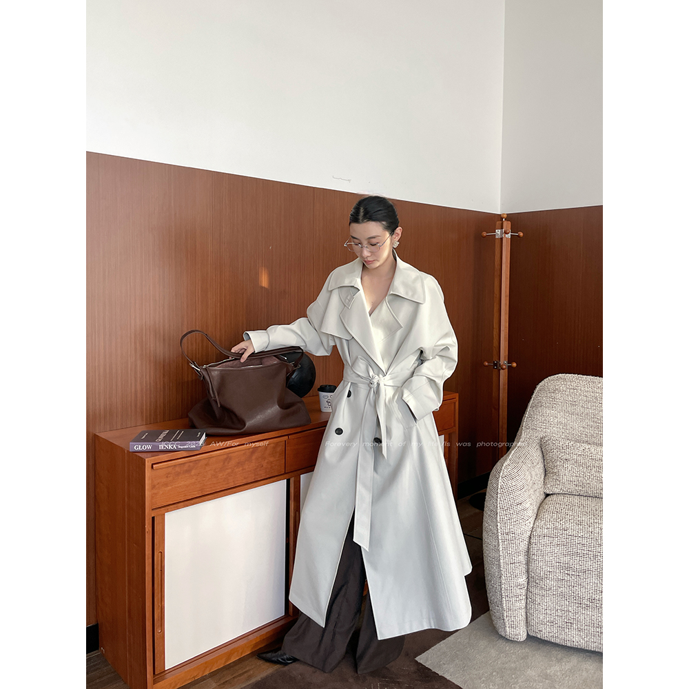 JCCC影子【松间】米色双排扣长款风衣外套JE5BSF10