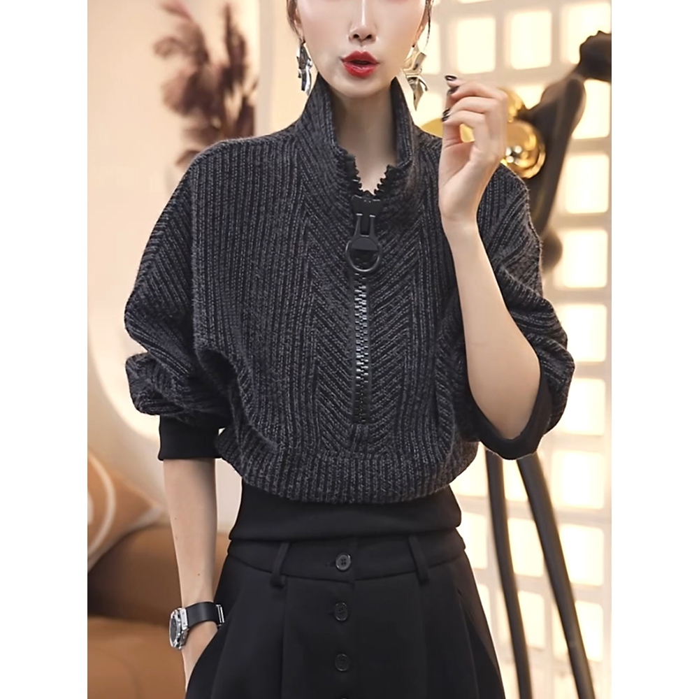 美式灰色半拉链卫衣女2025新款秋季时尚洋气减龄收腰显瘦休闲上衣