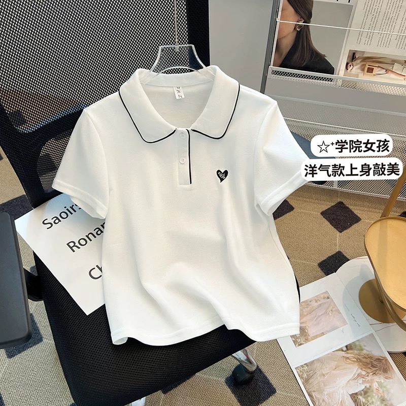 女童夏季新款短袖T恤洋气时尚中大童休闲POLO衫夏装翻领学院风潮t