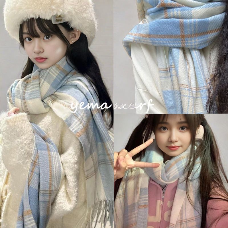 韩系氛围感情侣新款格子围巾女ins冬季保暖可爱加厚百搭学生围脖