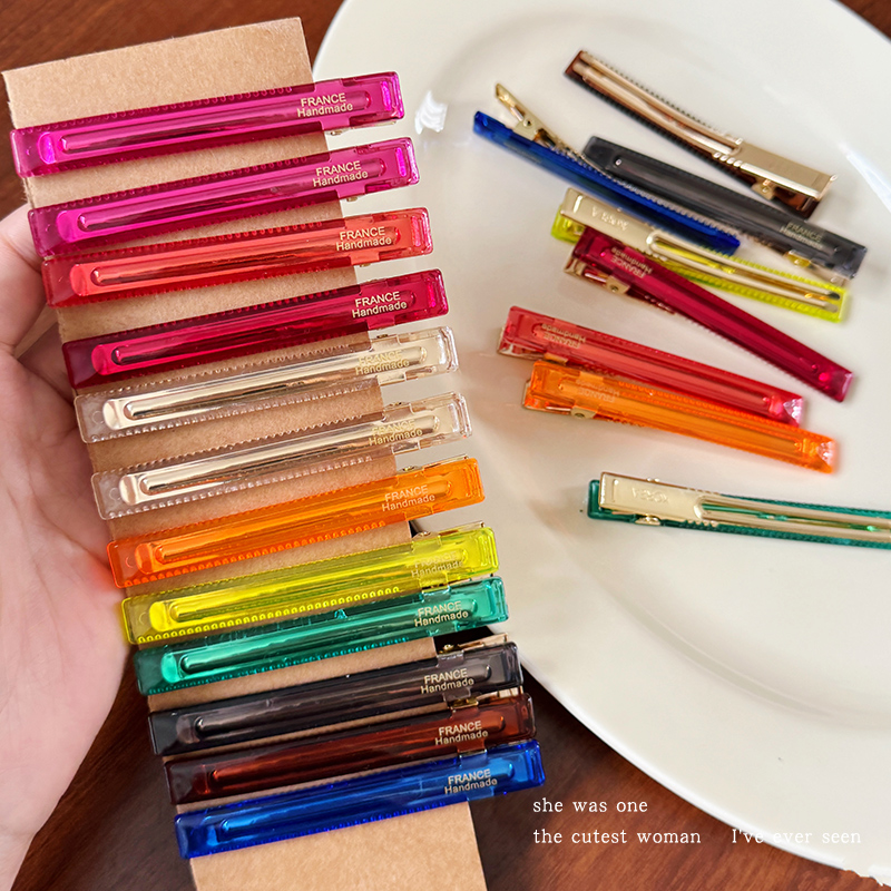 简约透色字母发夹女2025新款高端一字夹发卡刘海夹侧边夹鸭嘴夹子