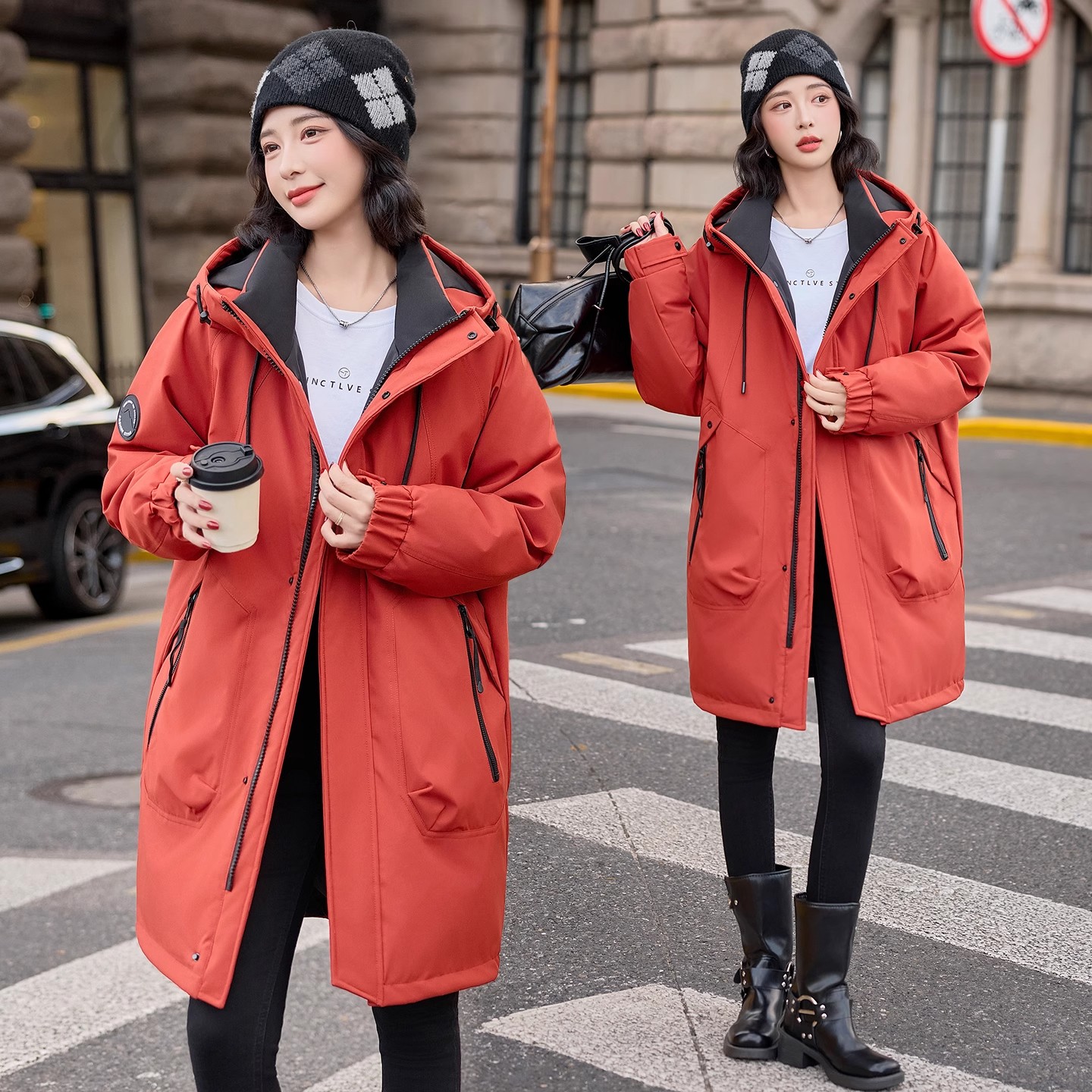 羽绒服女2025冬季新款保暖防风中长款加厚连帽白鸭绒派克服外套潮