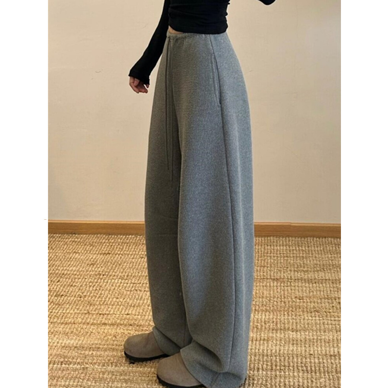 灰色弯刀香蕉裤女秋冬2026新款高腰显瘦小个子宽松休闲加绒运动裤