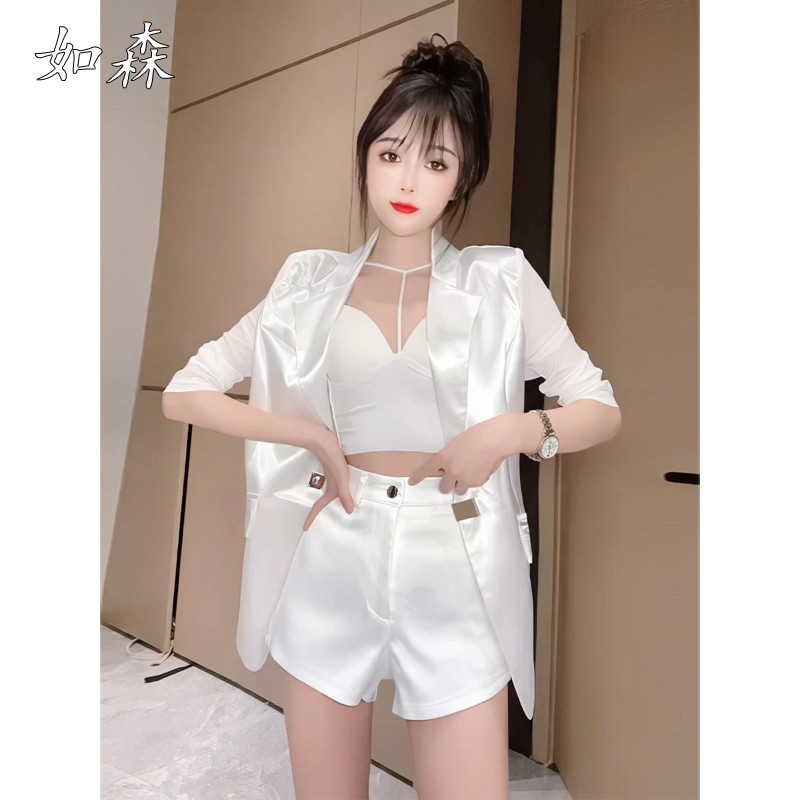 轻薄防晒衫西装外套女夏季2025新款高级感白色醋酸休闲外搭套装潮