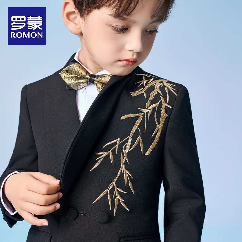 罗蒙男童西装套装2025新款新中式儿童西服小主持人礼服演讲演出服