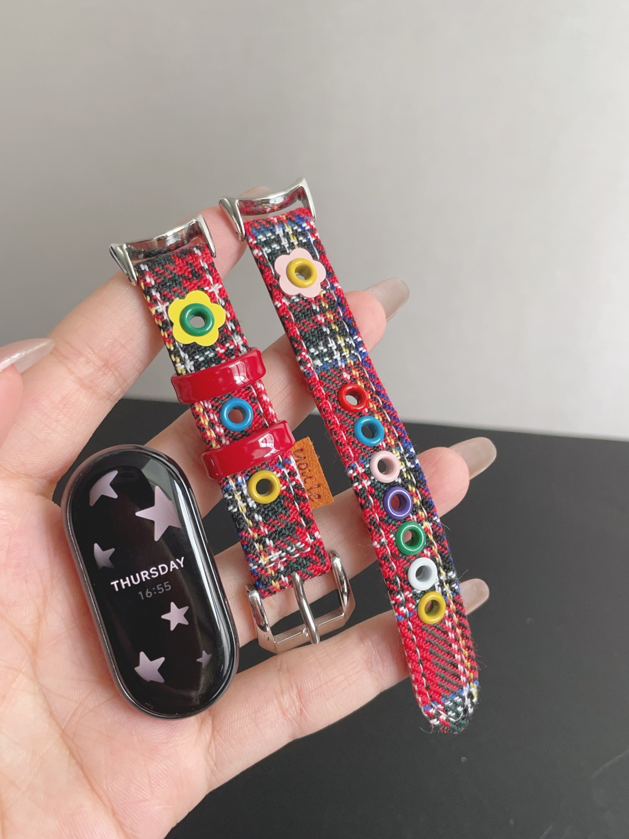 适用小米手环10表带Y2K扎染牛仔拼皮小米手环9/8代多巴胺夏日腕带