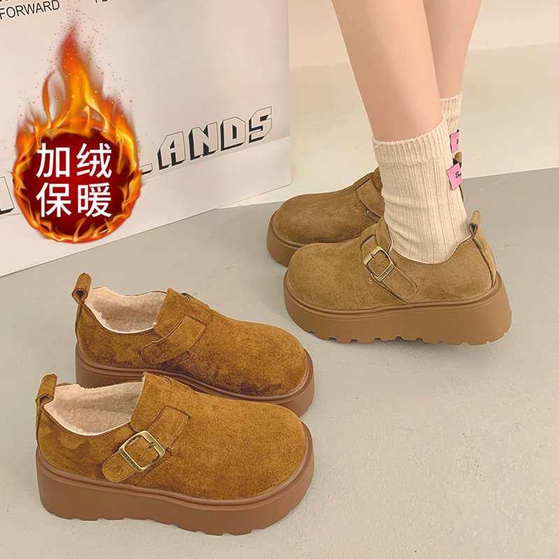 勃肯棉鞋女加绒二棉松糕厚底增高2025秋冬新款羊羔毛保暖雪地靴