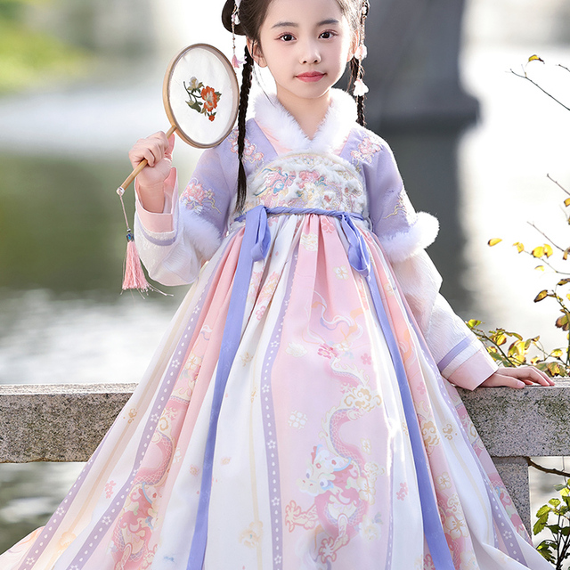 汉服女童秋冬季连衣裙中国风2025新款过年拜年服儿童冬款加绒古装
