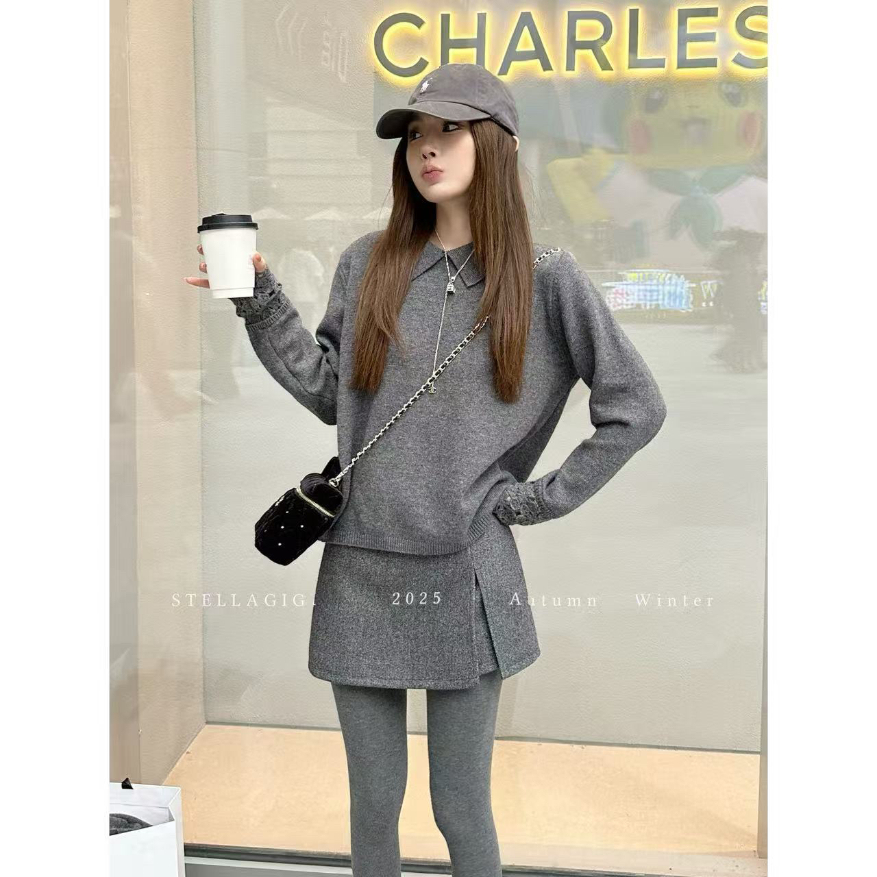 SG / 杨依姗 AW袖口镂空钩花纯色翻领羊毛毛衣MY-20252402