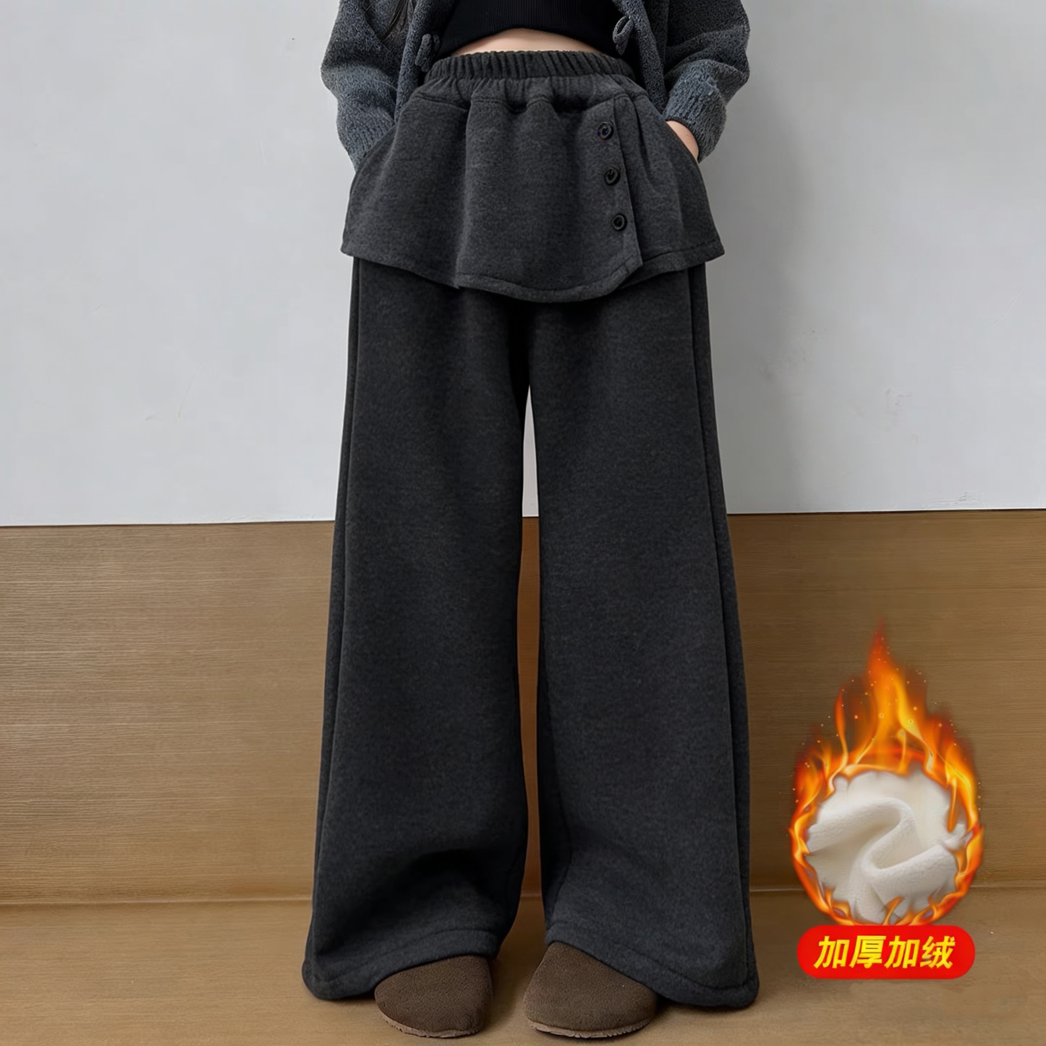 女童加绒裤子2025冬季新款女孩一体绒屁帘裤休闲裙裤潮流百搭