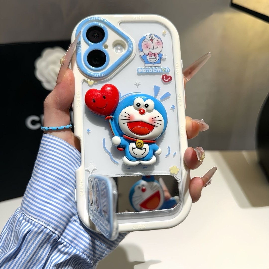 适用奶茶叮当猫镜子支架苹果16/15pro奶油手机壳华为vivo小米oppo