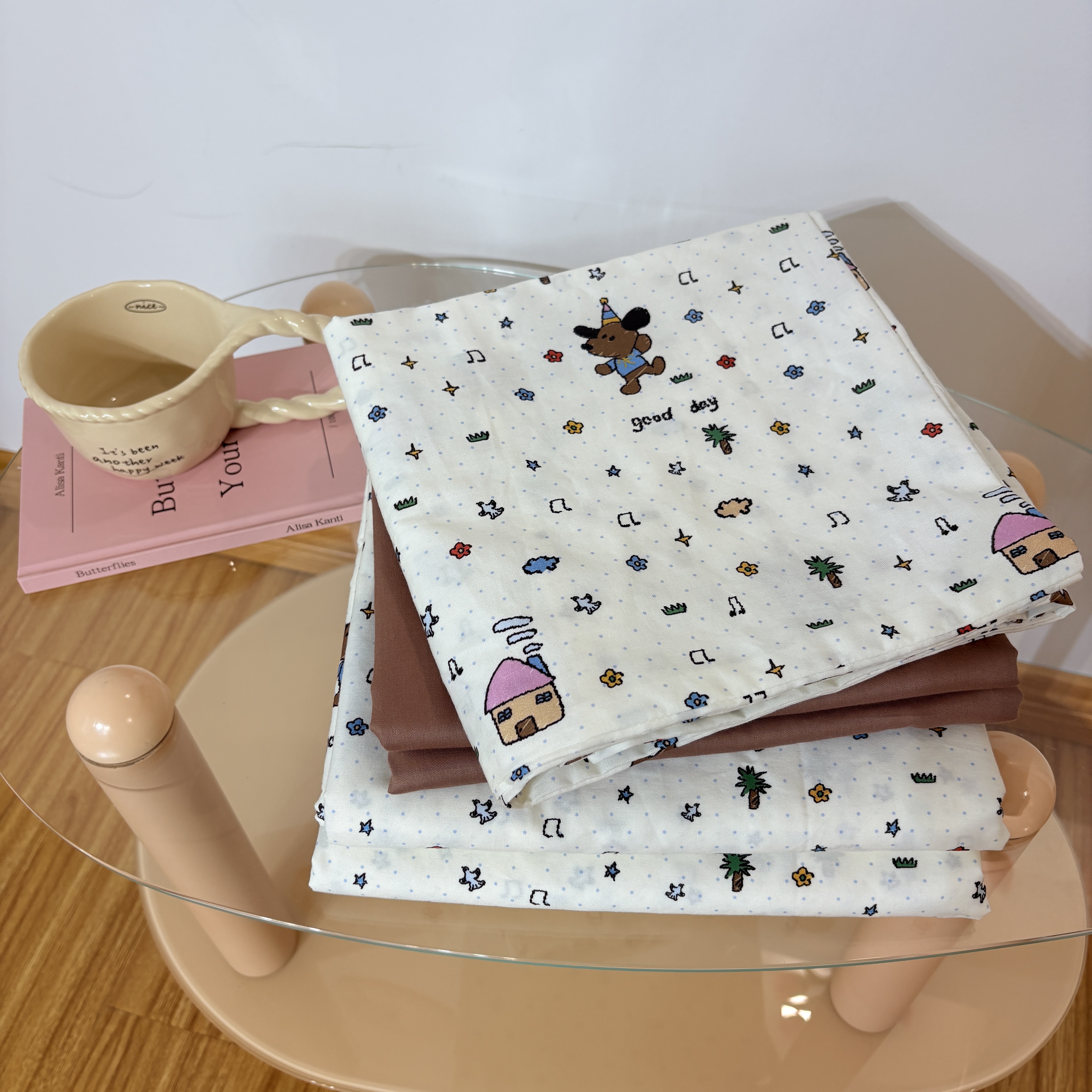 花西夫人·全棉斜纹ins印花小清新纯棉三件套四件套韩系帕比星球杯