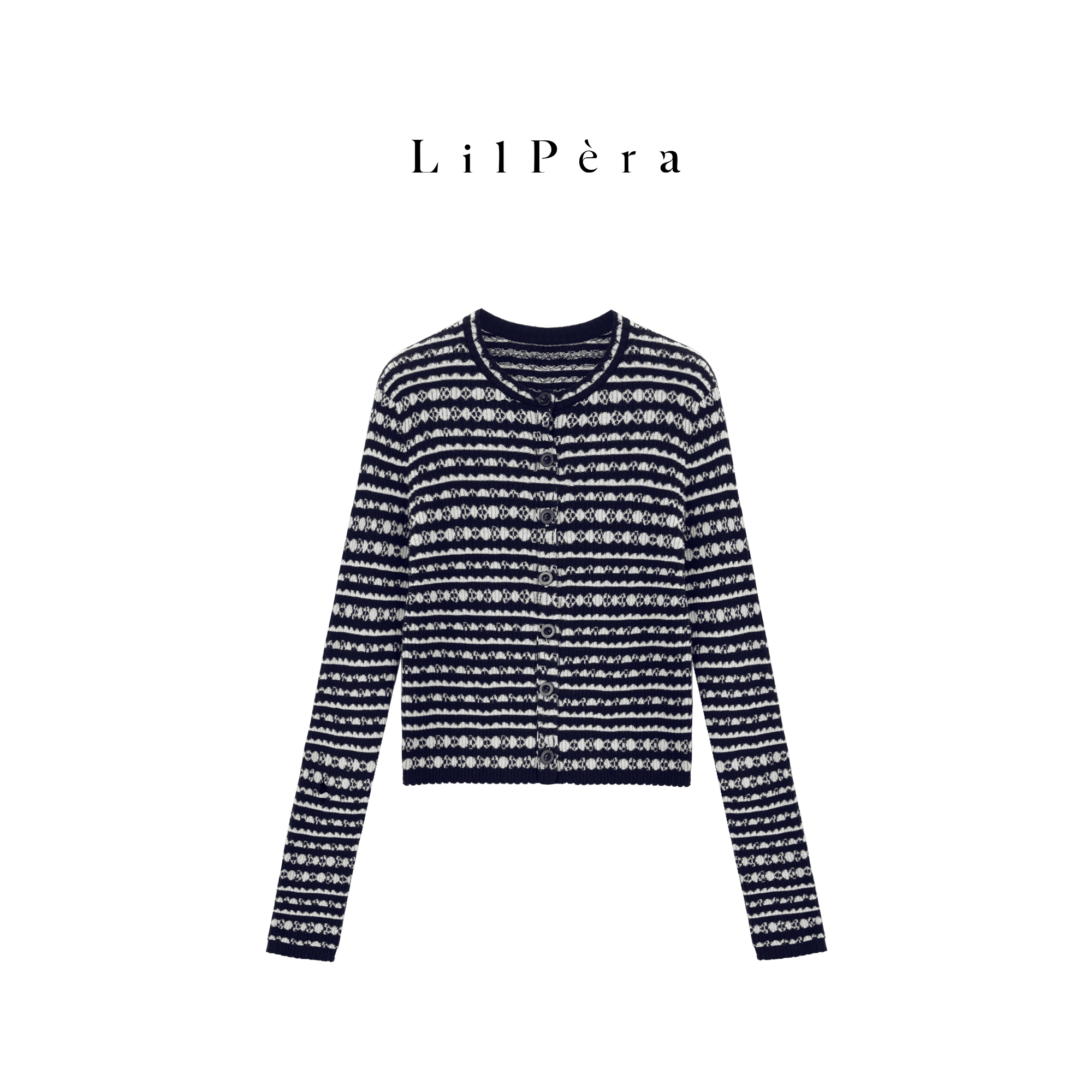 Lilpera胖梨定制 “lv满印开衫”秋款时尚条纹黑白提花针织开衫B86