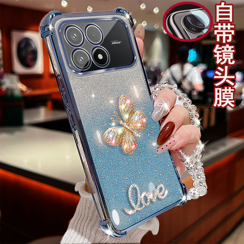 红米K90手机壳气囊闪粉彩蝶软胶防摔保护套网红奢华镜头全包边