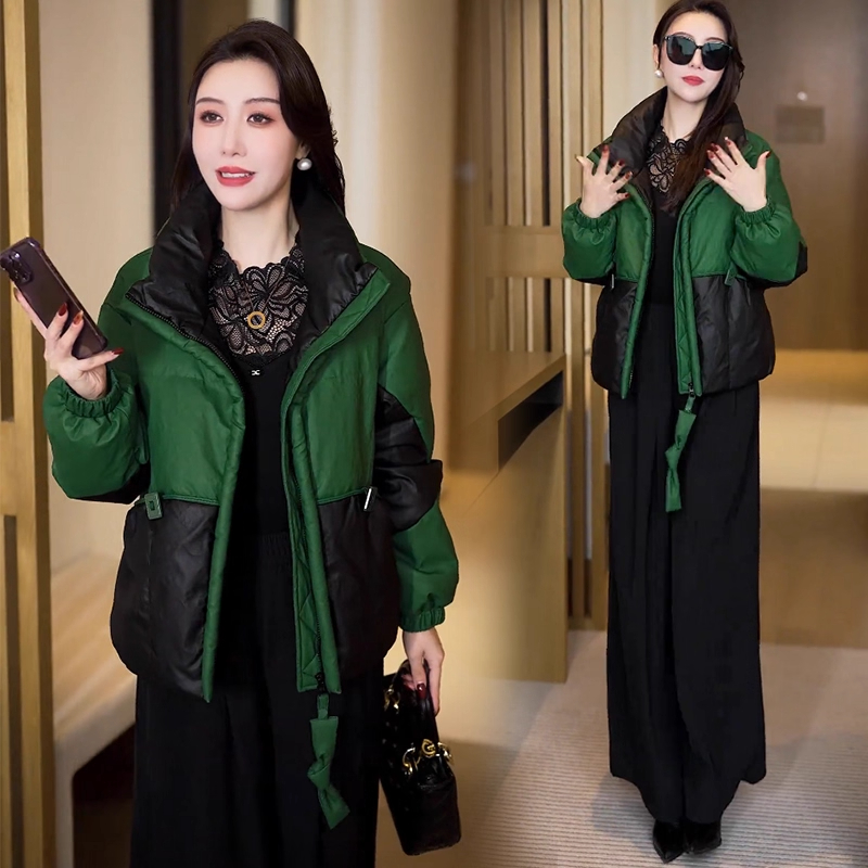 时尚短款羽绒棉服女冬季新款洋气撞色拼接加厚保暖面包服棉袄外套