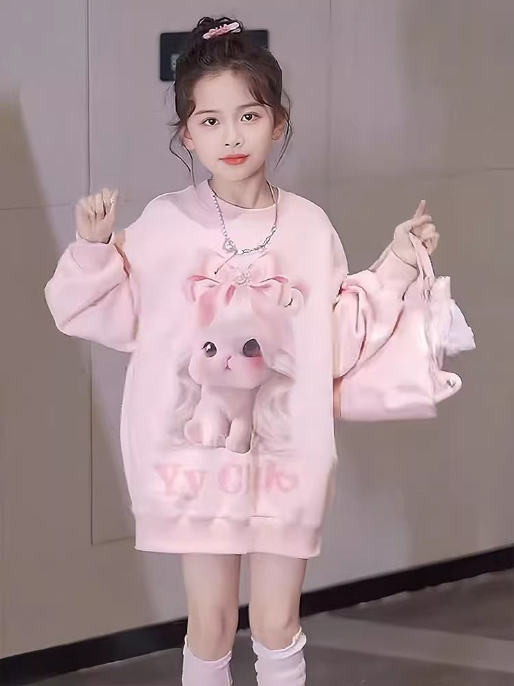 女童春秋卫衣2025新款秋装儿童洋气女孩春秋印花圆领女女童秋装