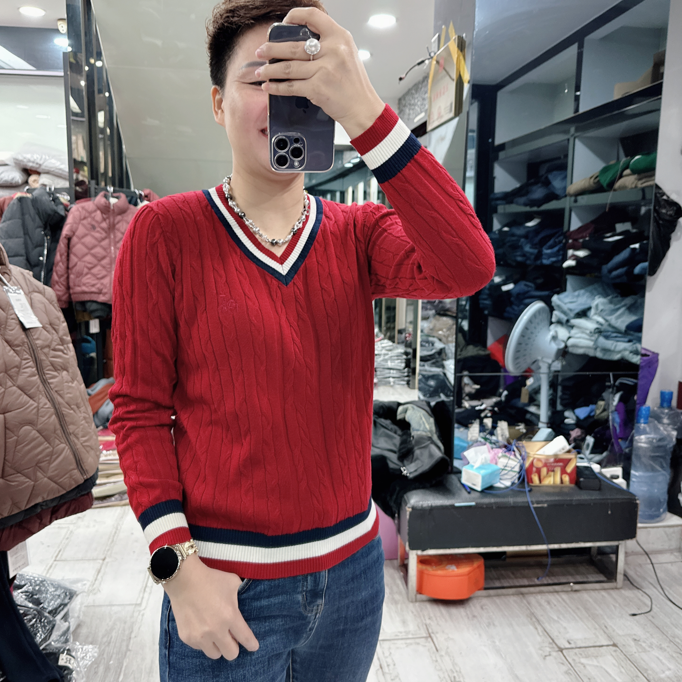 南韩抗起球2色V领简约百搭毛衣19290品