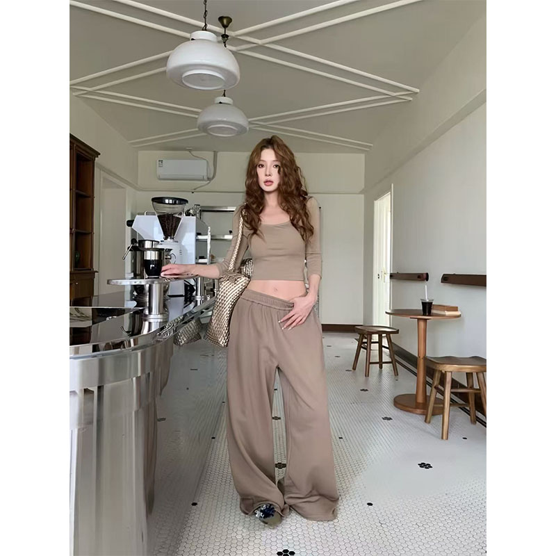 2025秋季新款修身显瘦百搭时尚长袖上衣休闲简约宽松百搭直筒长裤