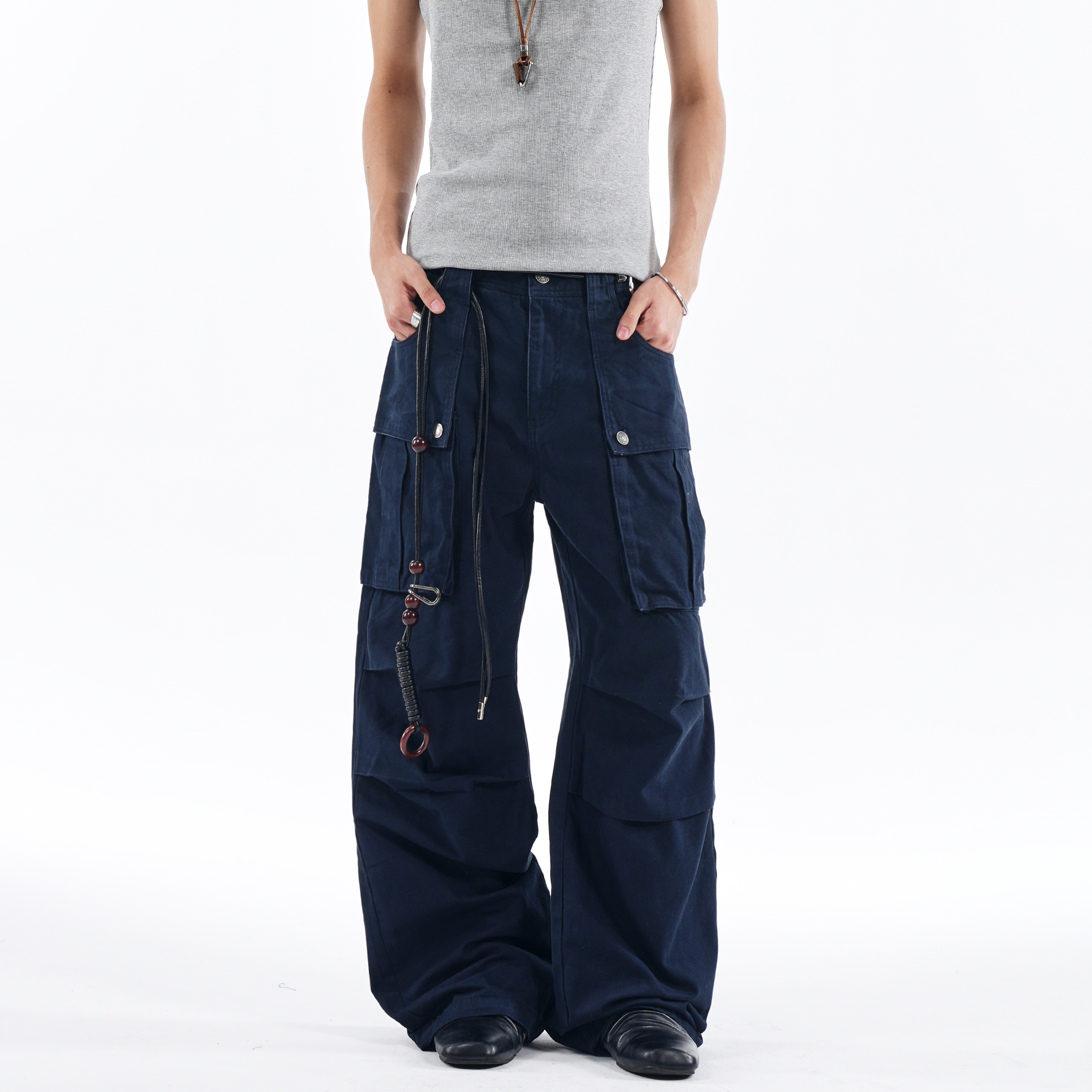 CZ2美式复古cleanfit大口袋捏褶工装裤男女直筒裤宽松休闲长裤