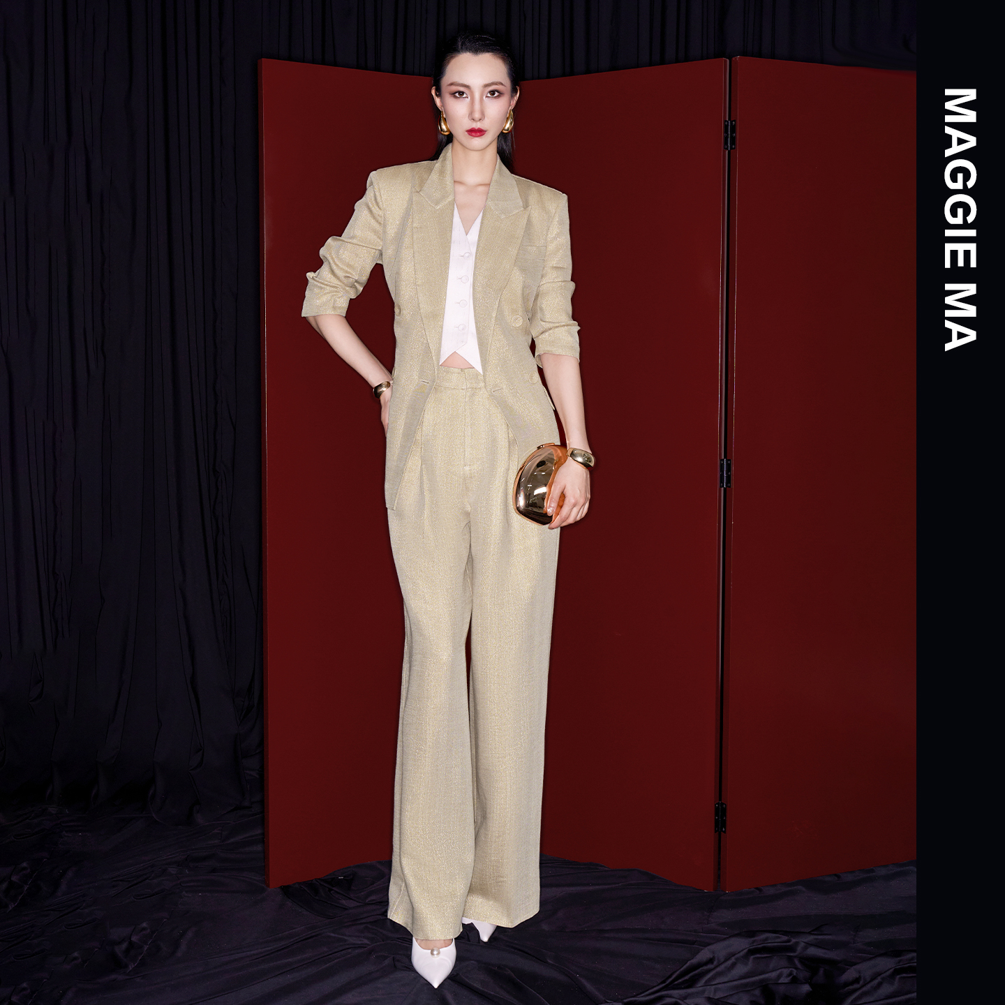 MAGGIE MA马婧设计款黄色温暖松弛感复古上衣裤子套装272C/273P