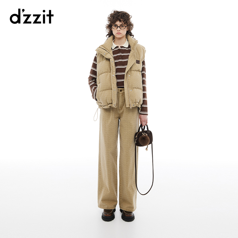 dzzit地素马甲羽绒服多元丹宁摩登印花牛仔外套女3I4K120