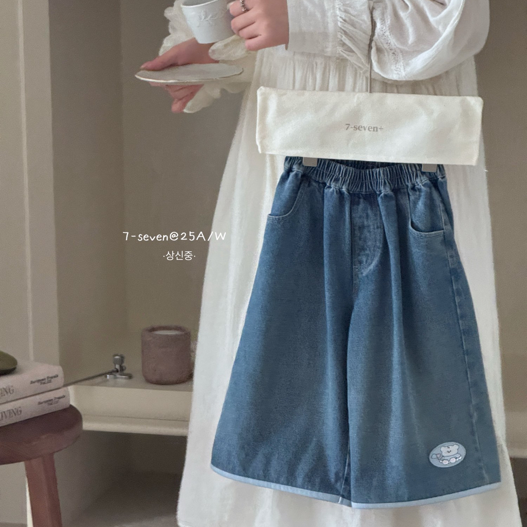 7seven女童卡通牛仔裤2025春秋装新款宝宝宽松百搭直筒阔腿裤