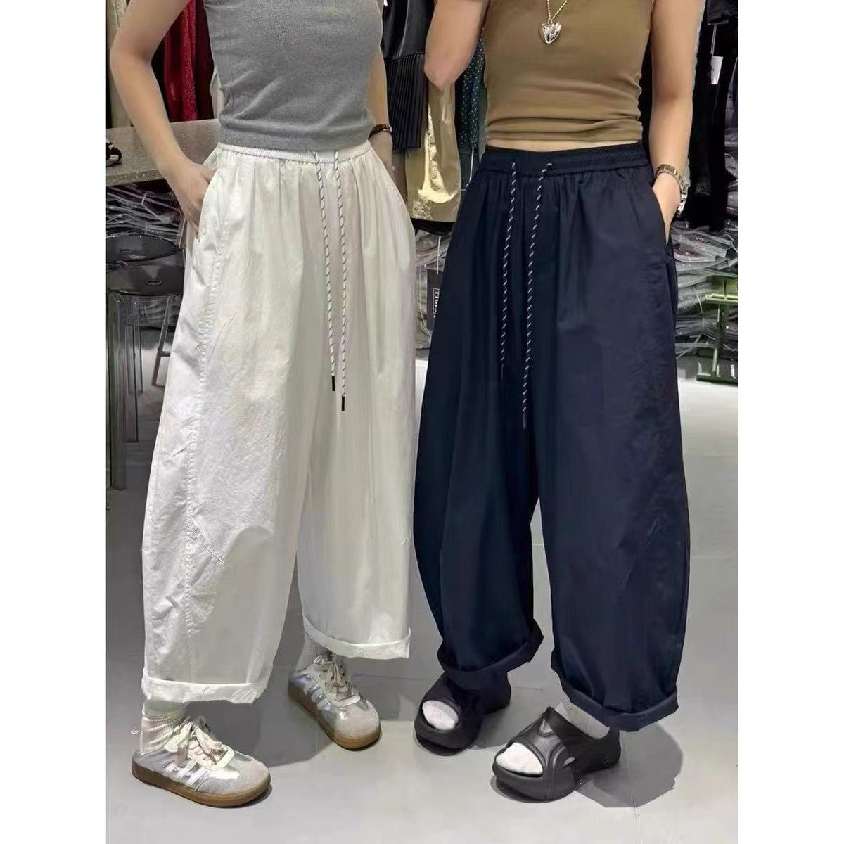 速干冰丝阔腿裤子女夏天薄款胖mm大码高腰显瘦宽松九分哈伦萝卜裤