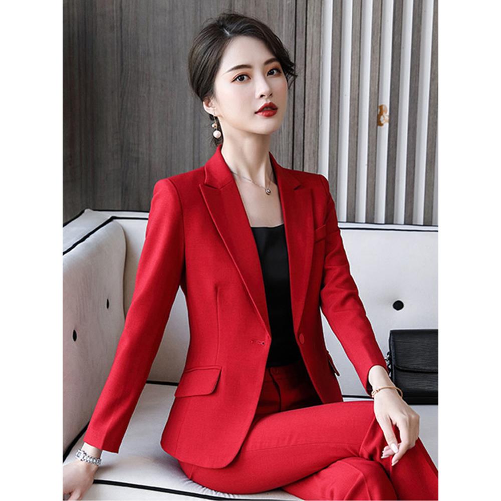 红色西装洋气女春秋新款2026高级感气质职业装主持人正装西服外套