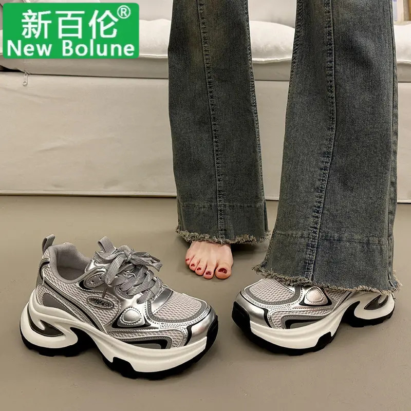 新百伦NEW BOLUNE爆款松糕厚底老爹鞋女小个子增高2025超火新款春