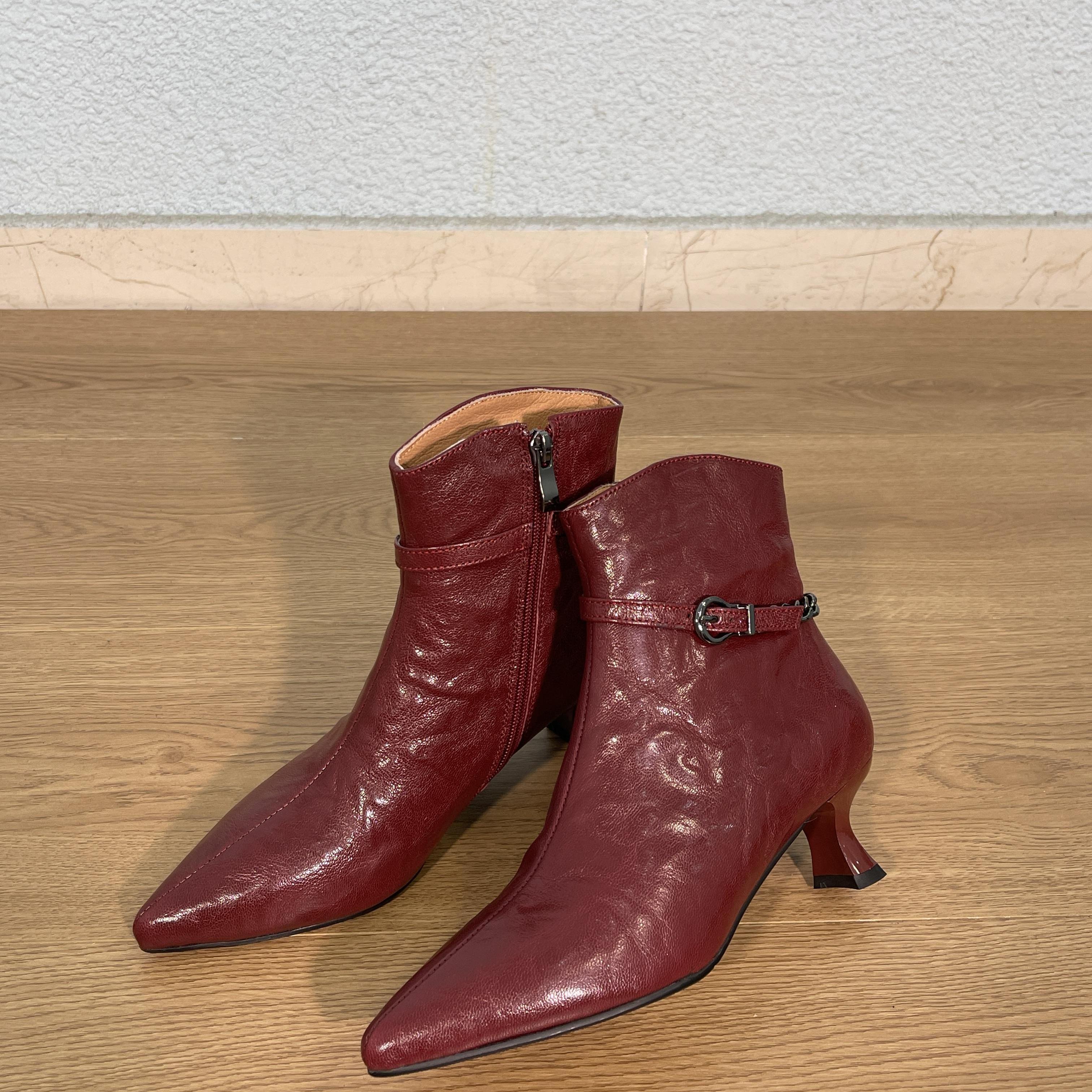 5cm 新款短筒细跟尖头时尚复古短靴百搭通勤时尚短筒靴女秋冬