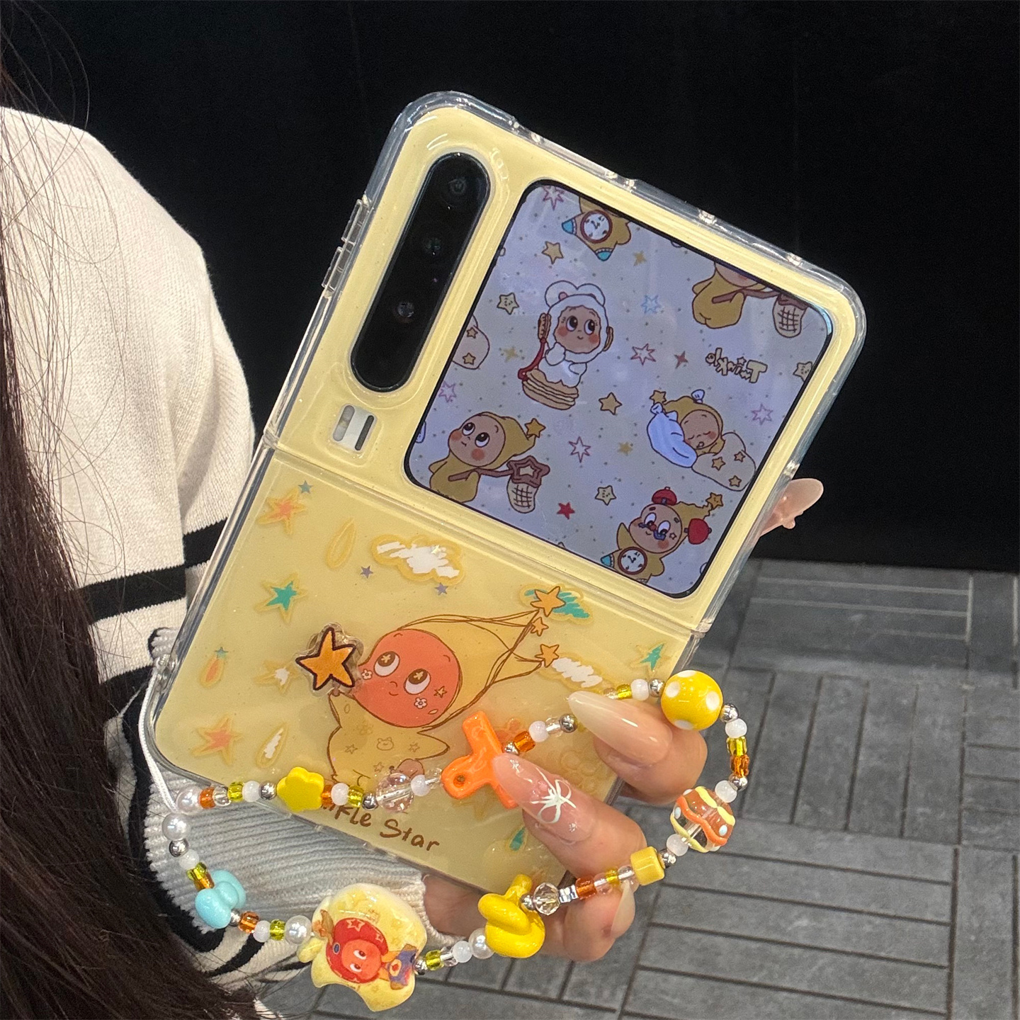 适用华为purax典藏版折叠屏手机壳PuraX黄色魔法棒旋转星星人链条