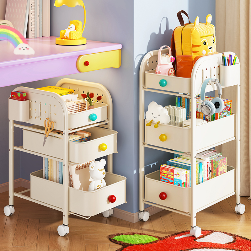 多巴胺书包置物架家用多层桌下放书本零食收纳架可移动厨房小推车