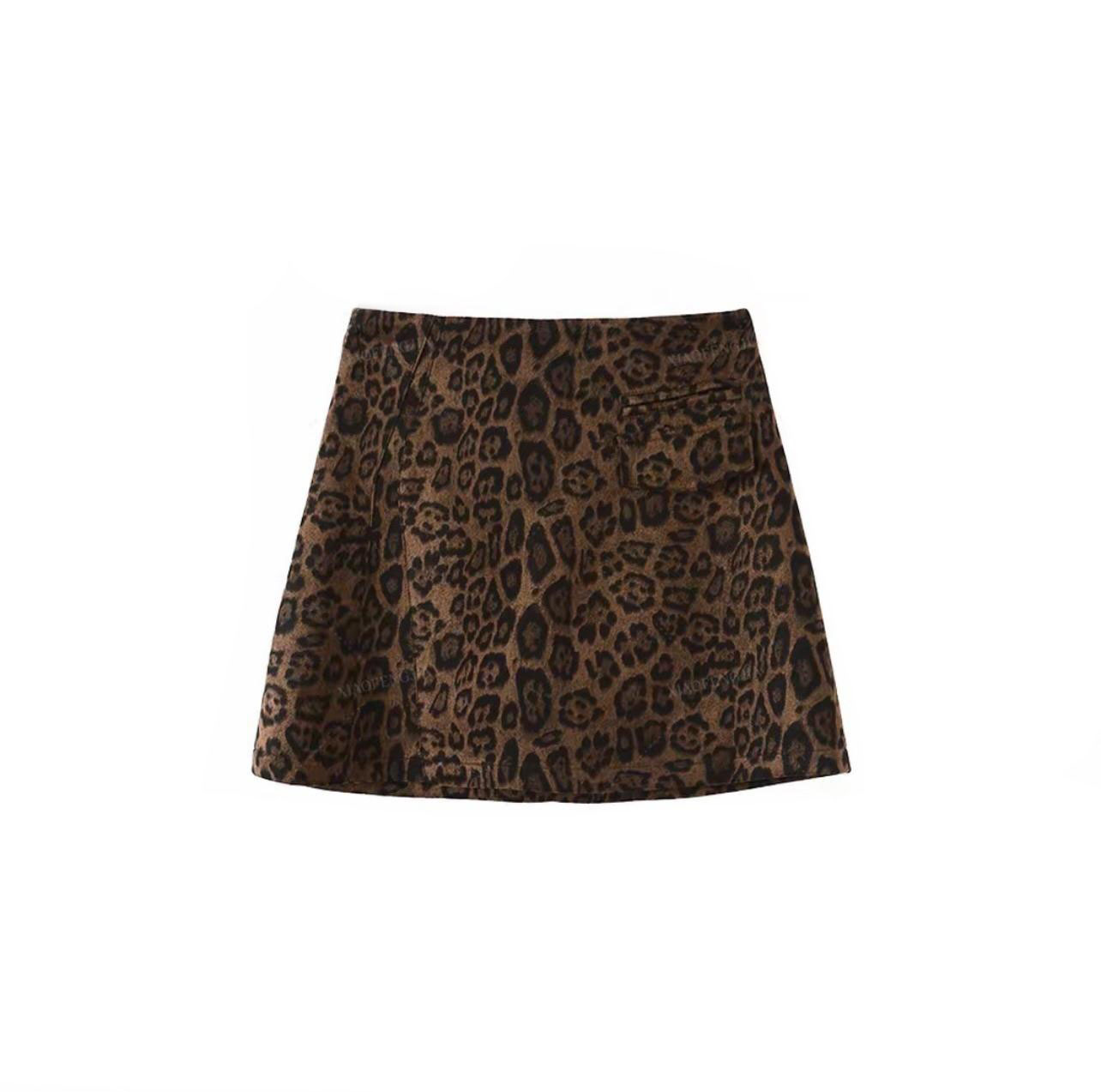 【老板工厂店】2025秋季潮流百搭新款时尚豹纹咖色雾感高腰短裙女