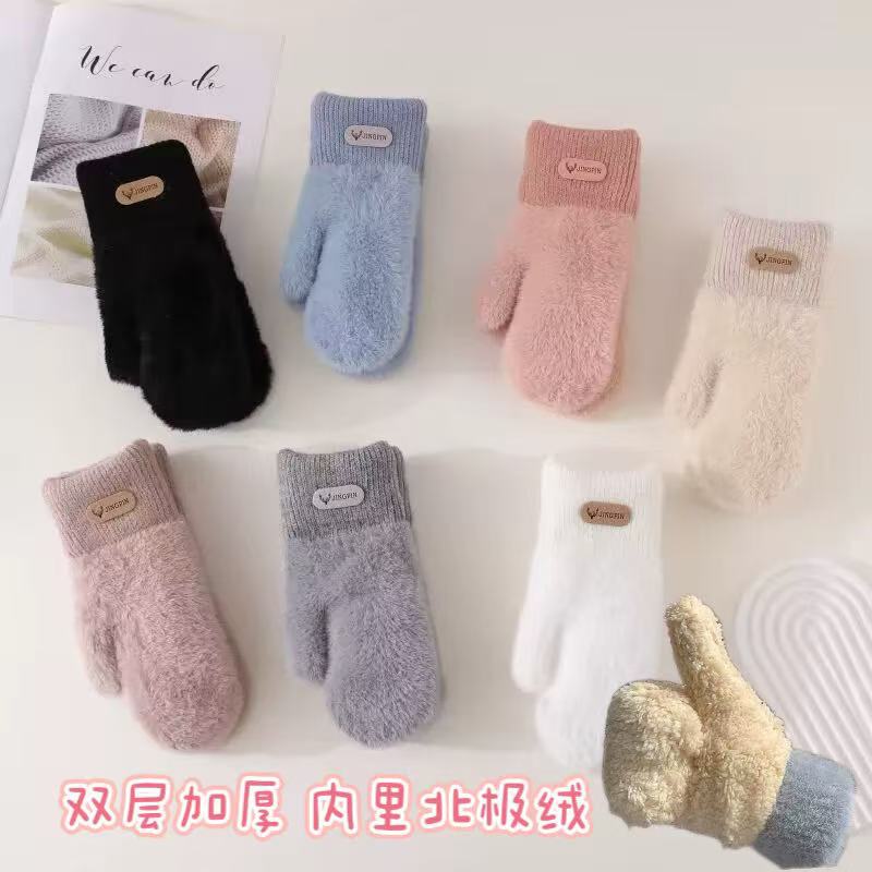 冬天保暖加厚羊驼绒手套韩版女套指毛绒秋季手套防寒针织手套